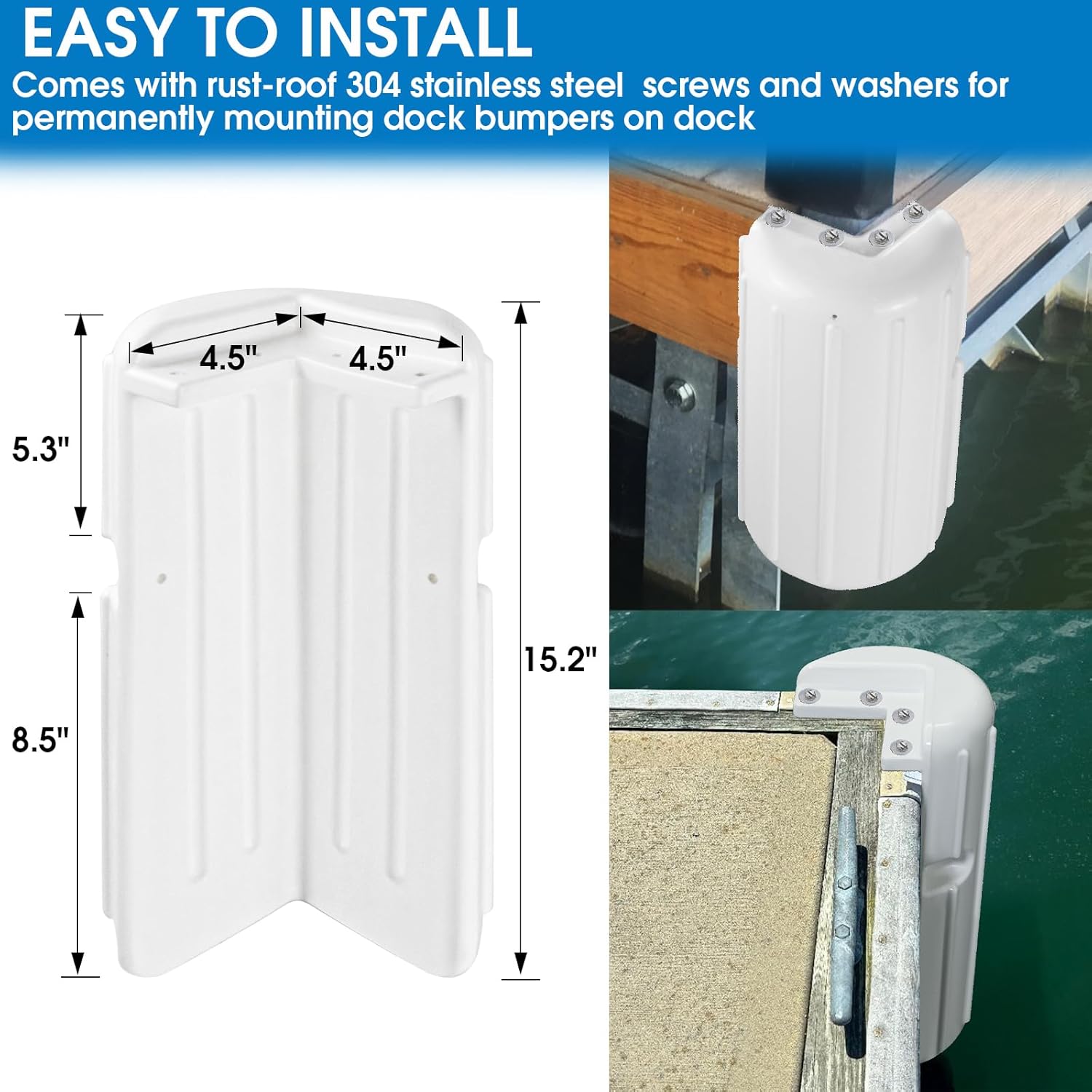 Dock Fender Corner with Mounting Hardware - Package of 1