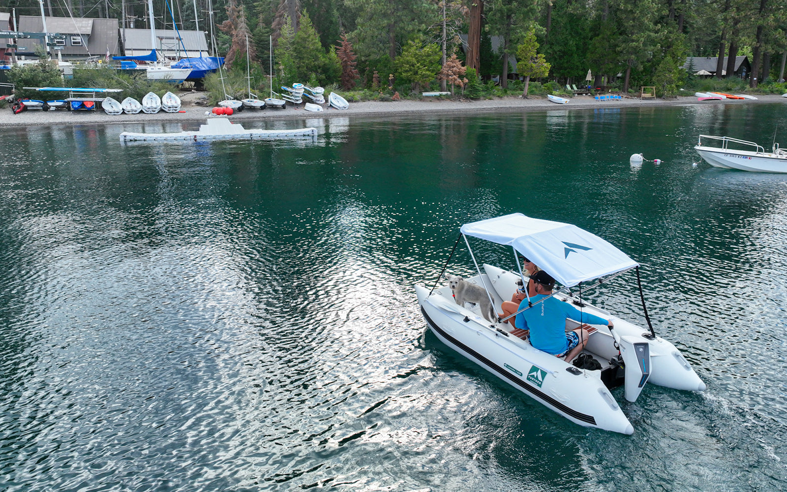 Further Customs Laguna 330 Inflatable Catamaran and Mercury Avator 7.5e Electric Outboard Engine Best Dinghy for Tendering Shore Service in Lake Tahoe