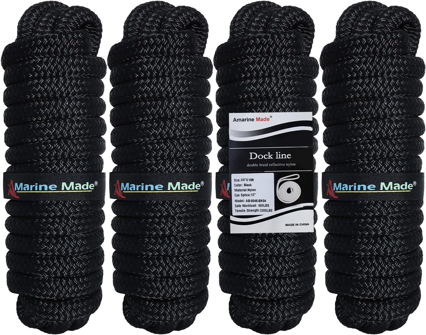 Premium Double Braided Nylon Dock Lines – 4 Pack