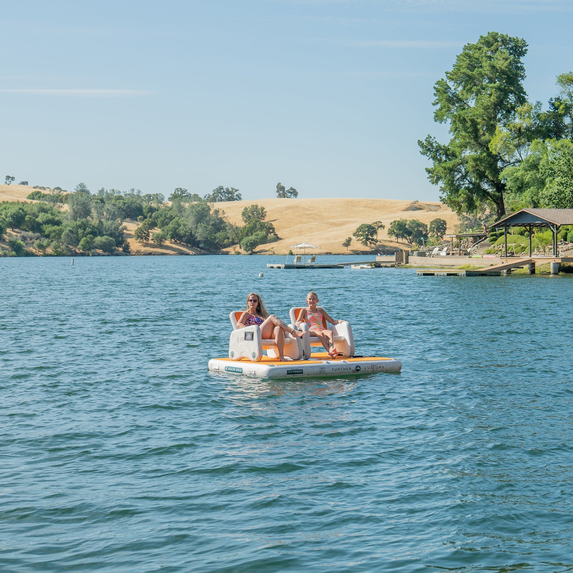 Further Customs 778 Avalon Dock Inflatable Yacht Swim Platform Floating Captains Chairs popup dock Pop Up Deck Package Best Kid Friendly Wake Boat Summer Lounge 