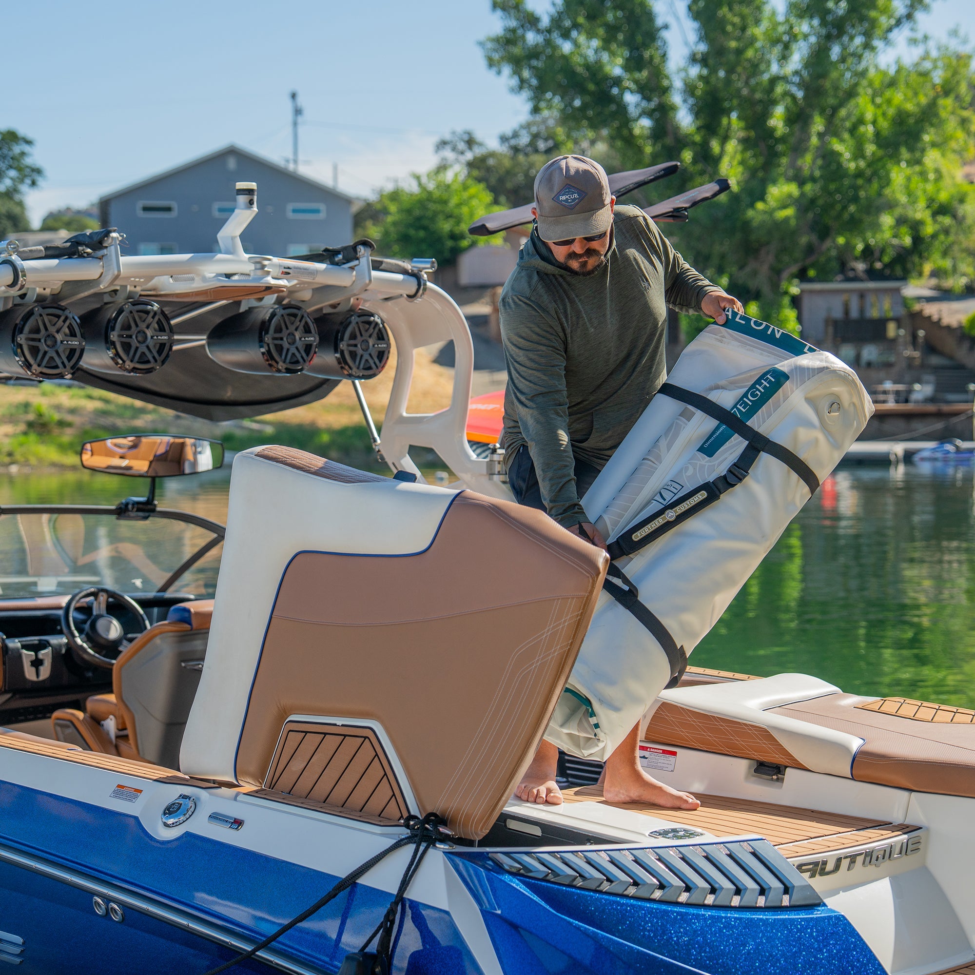 Further Customs 778 Avalon Dock Inflatable Yacht Swim Platform Floating Folding Stowable Deflated popup dock Pop Up Deck Package Best Kid Friendly Wake Boat Summer Lounge 