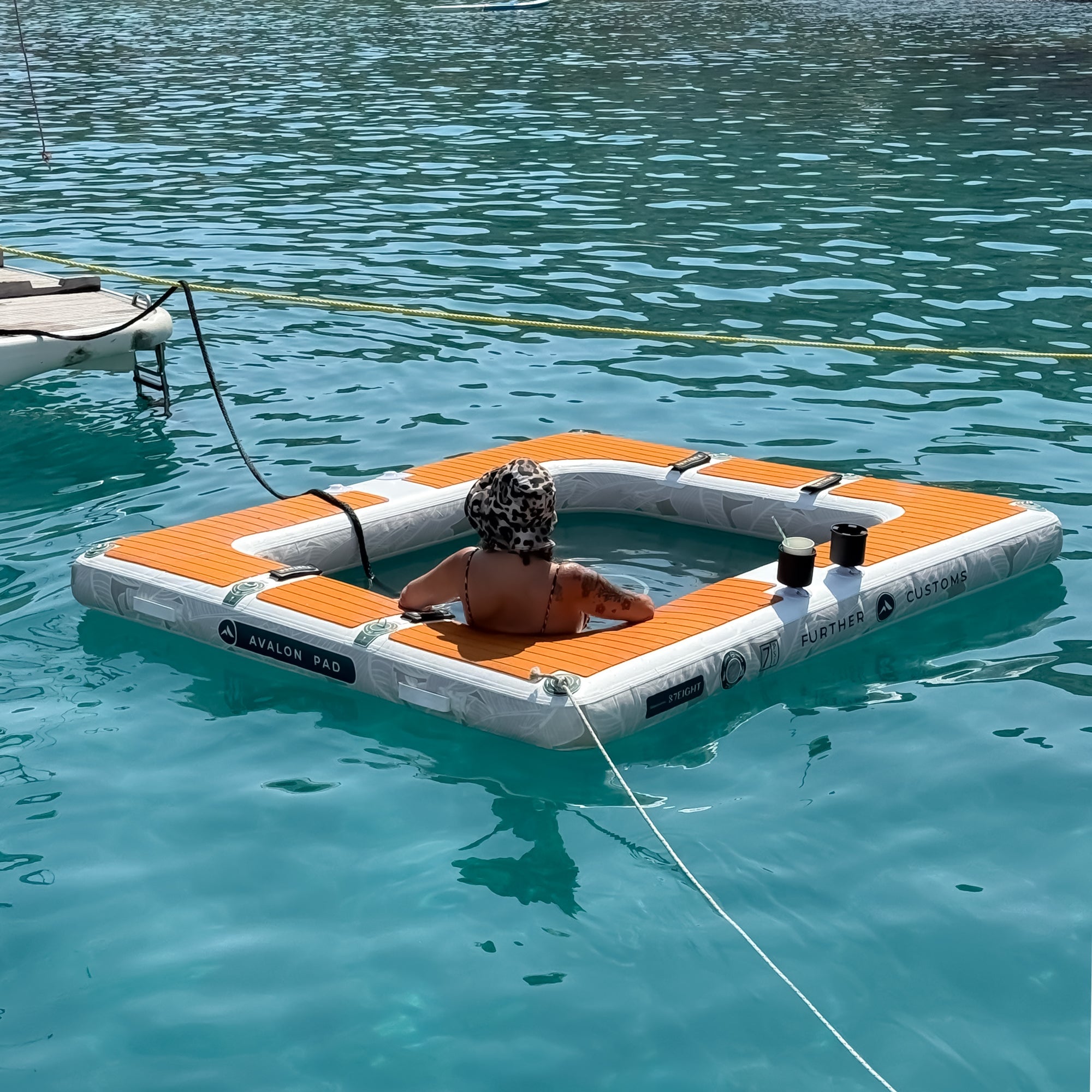 Further Customs 878 Avalon Pad Water Hammock Floating Swim Platform Lounge Relax in Sun and Chill in Best for Boaters with Cup Holders