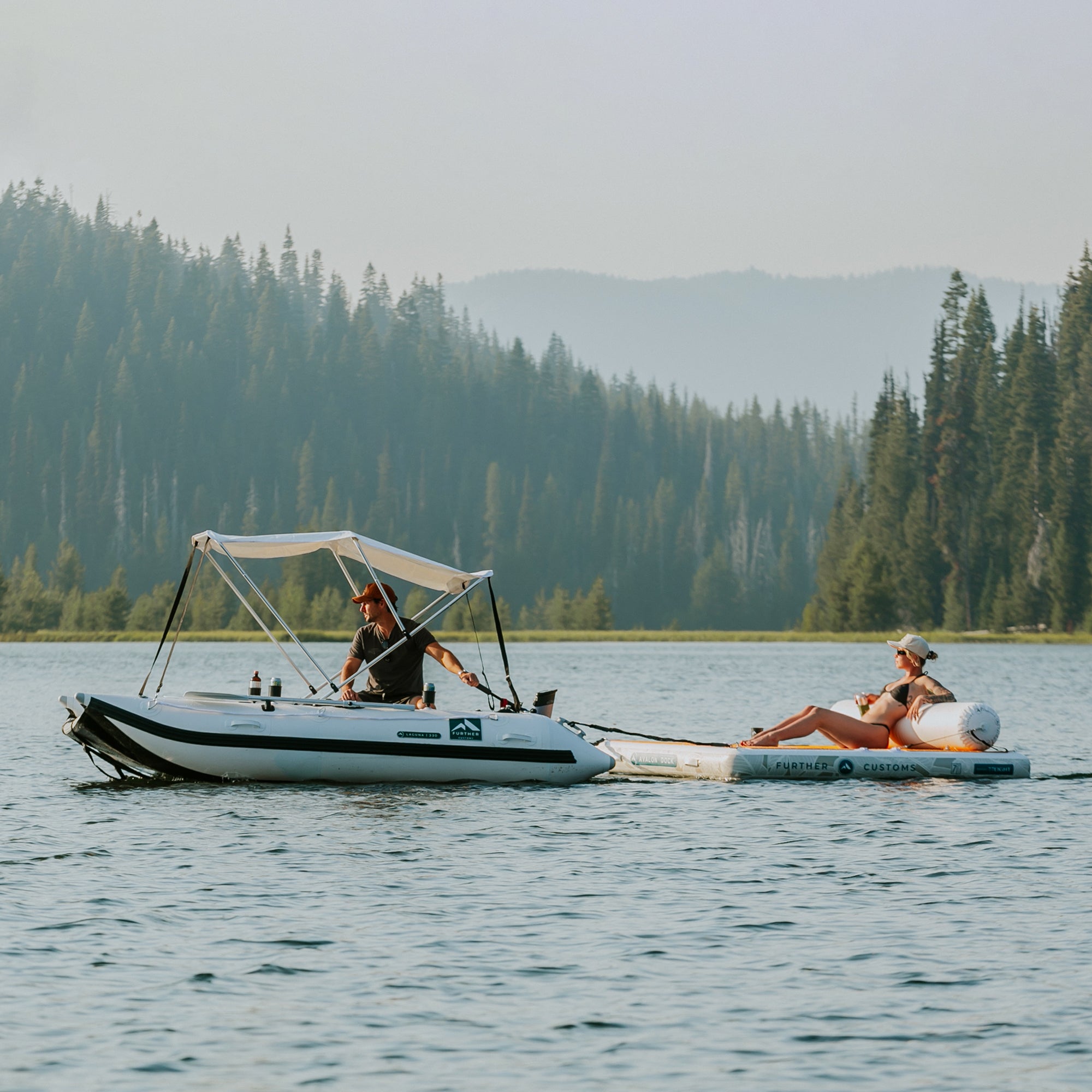 Further Customs Laguna Inflatable Catamaran Kit & 778 Avalon Dock Inflatable Swim Platform | Hosmer Lake, Oregon