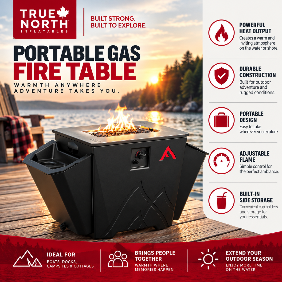 Floating Flame with Built-Ib Cooler and Cup Holders